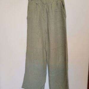 Sage Green Wide-Leg Muslin Gauze Pants
